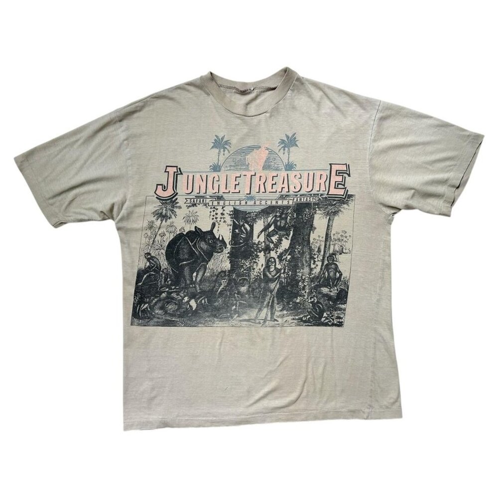 80s vintage Jungle Treasure animal art t-shirt distressed faded single stitch.